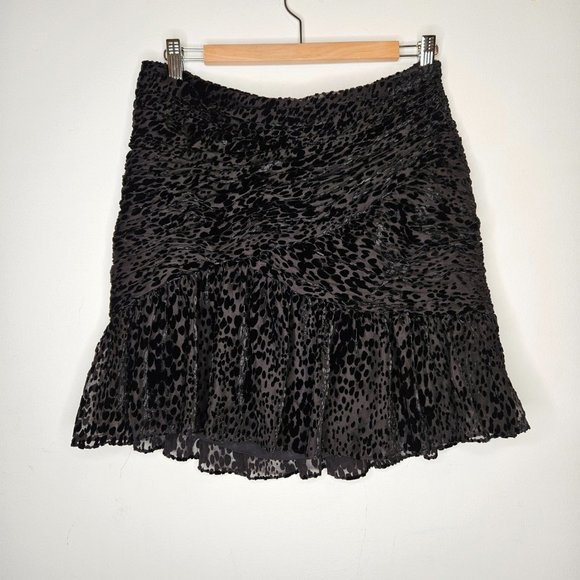 A.L.C Silk Ruffle Burnout Velvet Mini Skirt 6 Black Party - Picture 8 of 8